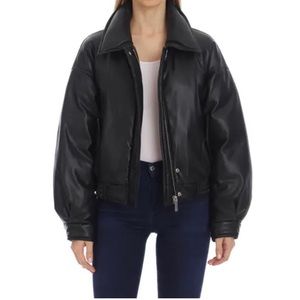 Les Avec Files Faux Leather Aviator Bomber Jacket